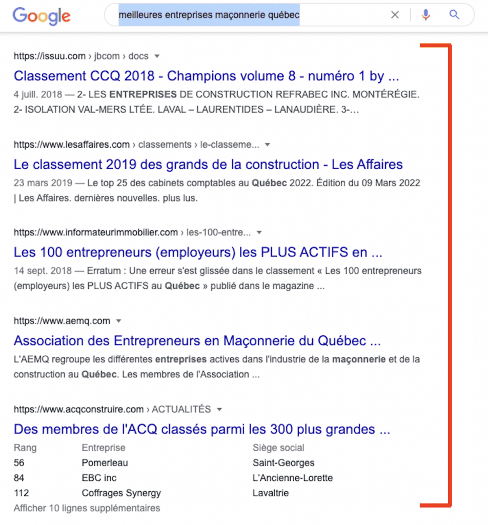 Résultats des moteurs de recherche pour la requête Meilleures entreprises maçonnerie québec