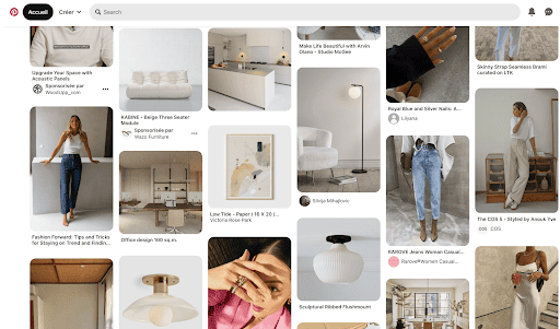 Exemple de la page d'accueil de la plateforme Pinterest.
